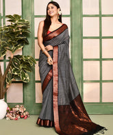 Grey Gadwal Cotton Silk Checks Woven Saree